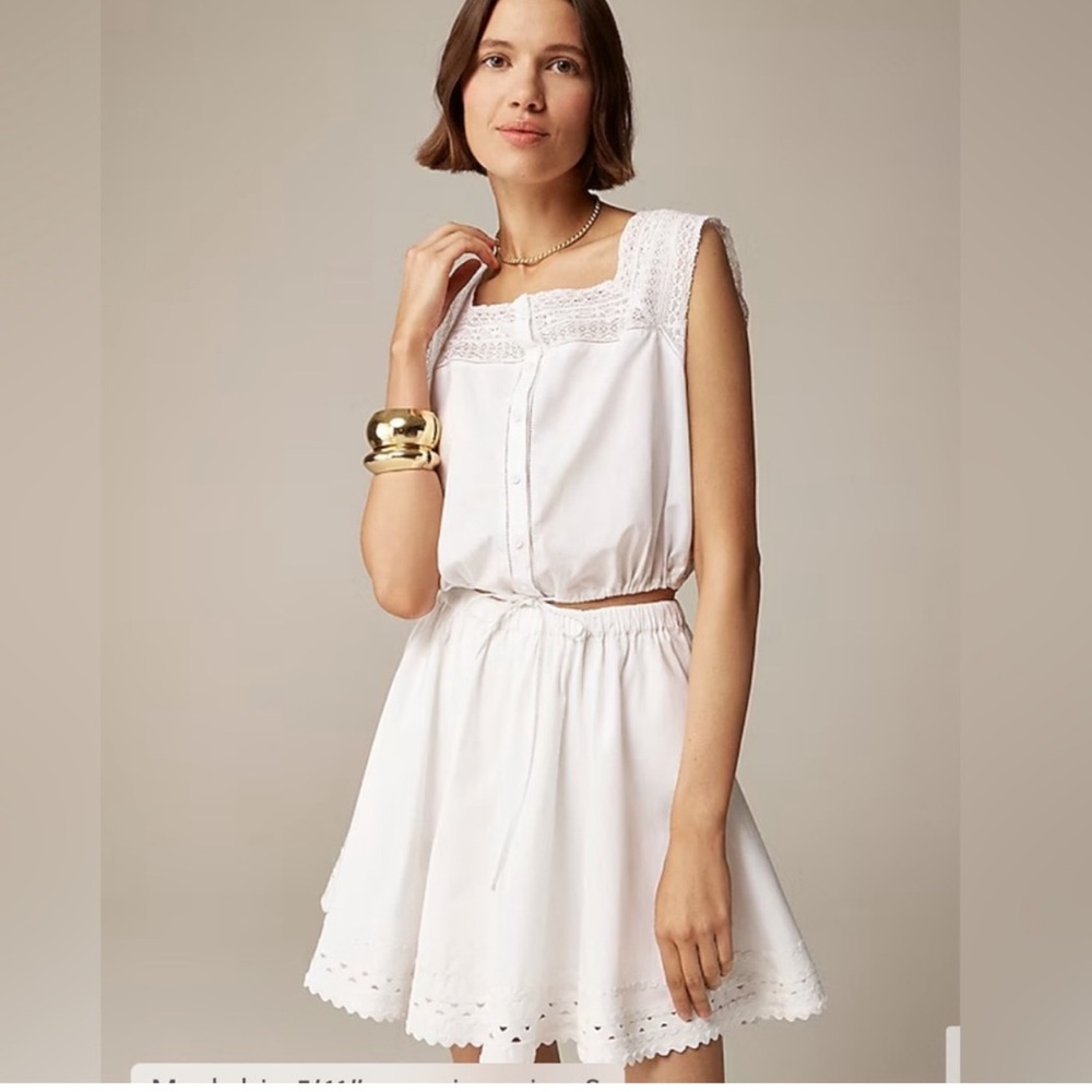 J Crew Lace Trim White Eyelet Lace Top. Cottage core/doen adjacent top